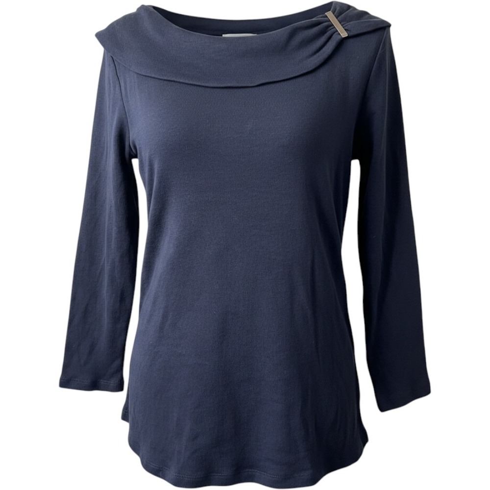 Rafaella Black Boat Neck Long Sleeve Top Metal Detail Shirt sz Small NWT